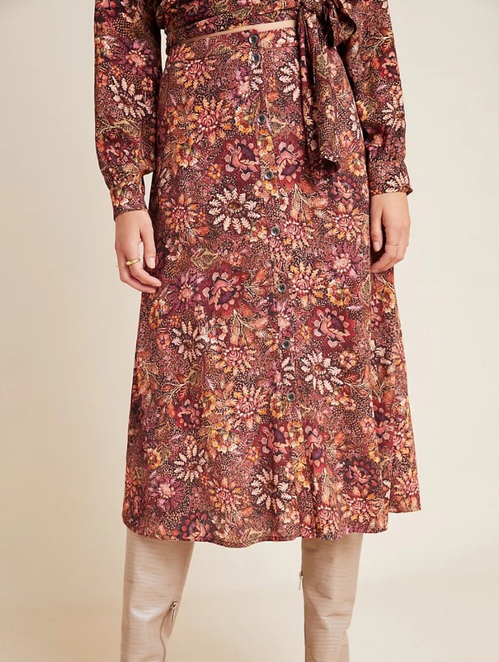 Anthropologie × Kachel Sadie Midi Skirt Button Down Fall Floral Autumn Boho 2